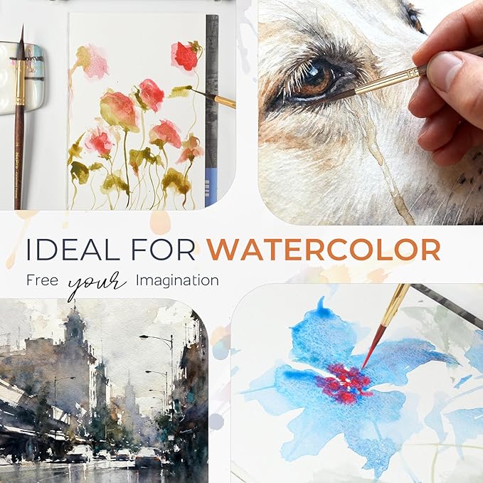 Nicpro 8 PCS Professional Watercolor Brushes, Extended Needle Point Brush Set, Sable Watercolor Brushes with Synthetic Extra Long Tip for Fine Detailing - Watercolor Acrylic Gouache Inks Painting