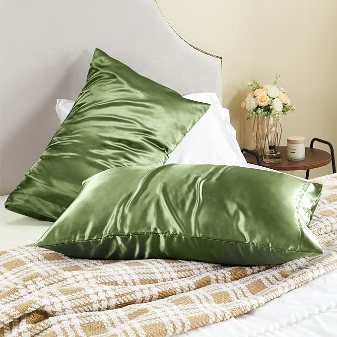 BEDELITE Satin Pillowcase for Hair and Skin, Super Soft and Cooling Similar to Silk Pillow Cases 2 Pack with Envelope Closure, Gift for Women Men(20"x30" Queen Size, Cedar Green)
