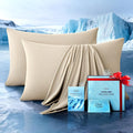 Ultra-Chill Cooling Pillowcase Set of 2 for Hot Sleepers, Softer Than Silk Pillow Cases for Protecting Hair & Skin, Breathable Bed Pillow Covers w/Zipper, Gifts for Women & Men(Beige, King)