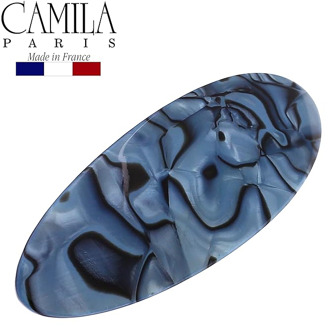 Camila Paris CP2984 French Hair Barrette Clip Handmade Oval Blue, Strong Hold Grip Hair Clips for Women, No Slip Rubberized Metal Closure, Durable Styling Girls Hair Accessories, Made in France