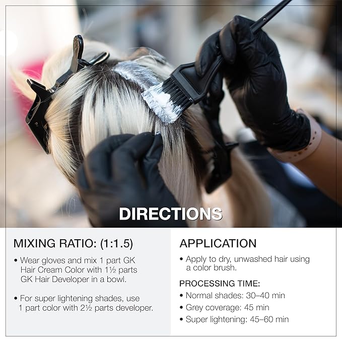 GK HAIR Global Keratin 8.1 Ligt Ash Blonde Hair Color Cream Tube (3.4 Fl Oz/100ml) + 20 Volume Developer (5 Fl Oz/150ml) - Professional Permanent Long Lasting Toner Dye