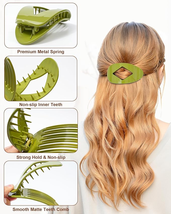 6 PCS Flat Hair Clips for Women - French Medium Flat Claw Clips for Thick Thin Hair, Strong Grip Non Slip Hair Claw Clips for Women Girls