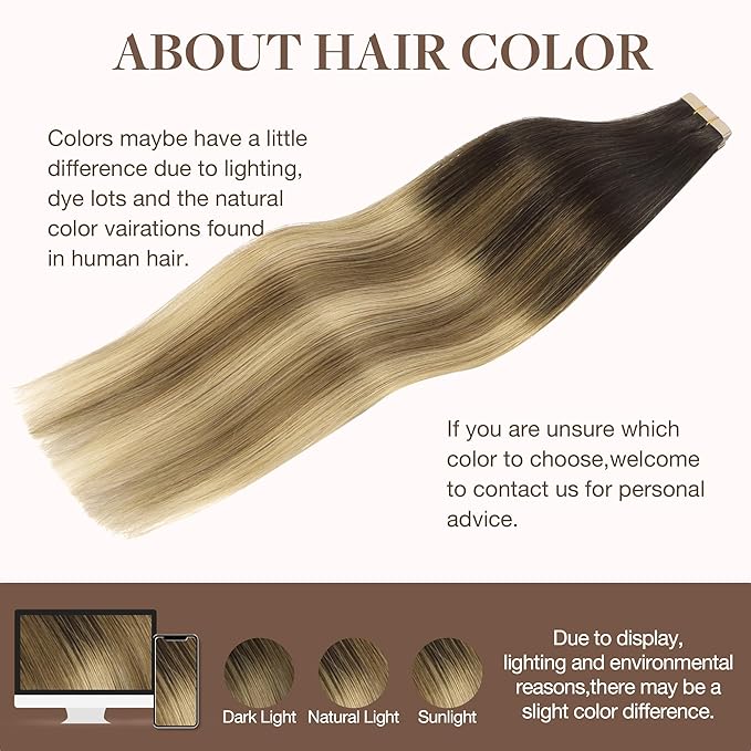 GOO GOO Tape in Hair Extensions Human Hair, 2/6/18 Balayage Brown to Dirty Blonde, 20inch 50g 20pcs, Thick Ends Straight Seamless, Invisible