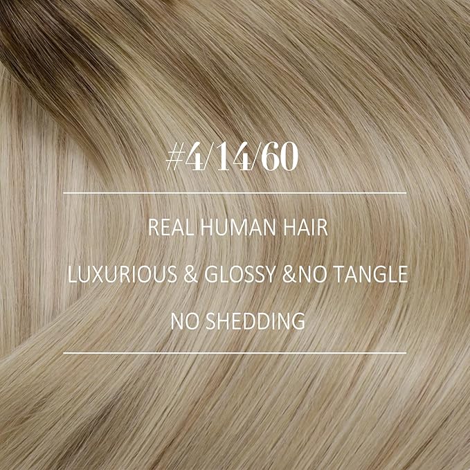 YoungSee 100G Sew in Hair Extensions Real Human Hair Ombre Blonde Weft Hair Extensions Brown Roots to Golden Blonde Mix Platinum Blond Weft Extensions for Short Hair 14Inch