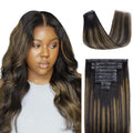 Lashey Seamless Clip in Hair Extensions Human Hair 9pcs Straight Natural Black Mixed Chestnut Brown 130g 18 Inch Clip in Hair Extensions with Thin PU Soft Invisible Edge for Women