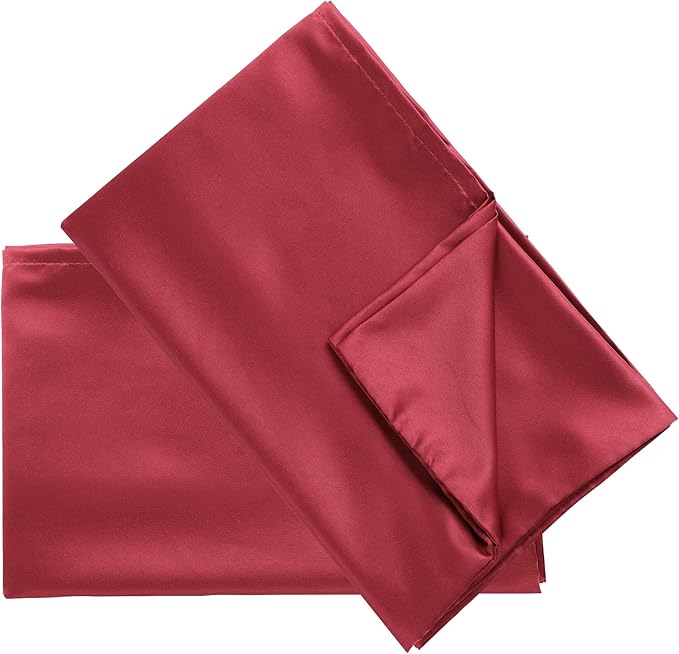 uxcell 2 Pack Silk Satin Pillowcase for Hair and Skin, Cool, Silky, Soft Breathable Pillow Cases Standard Size 20x26 Inch Sateen Pillowcase Burgundy with Envelope Closure