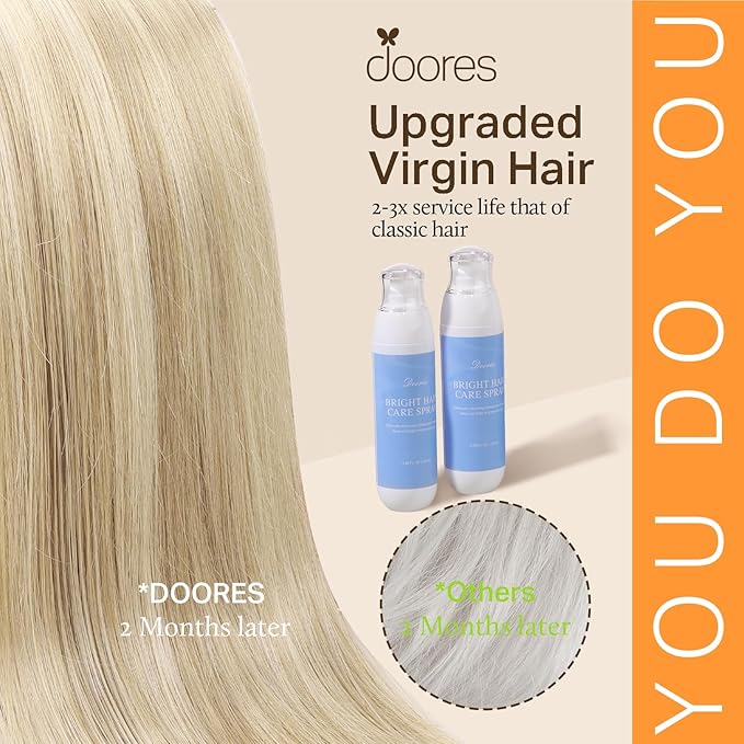DOORES Clip-in Hair Extensions, Dark Blonde Highlighted Bleach Blonde 110g 7pcs 14 Inch, Seamless Clip-in Real Human Hair Skin Weft Straight Invisi Edge Extensions
