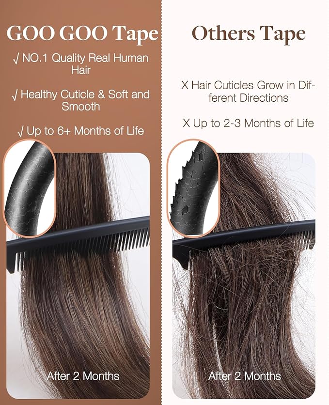 GOO GOO Invisi Edge Tape in Hair Extensions Human Hair, 2 Dark Brown, 6pcs 10inch 15g, Virgin Remy Hair, Seamless Injected Tape, Natural Look