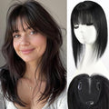 starluck Human Hair Toppers for Women with Thinning Hair, 14 Inch Real Hair Topper, 4.6x4 Inch SilkHug Swiss Lace Base Hairpiece, With Bangs (Black)