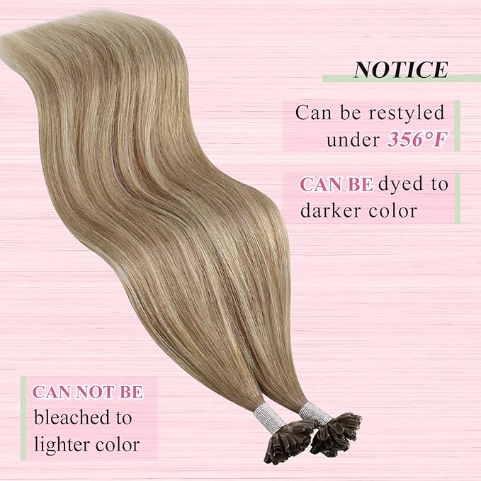 YoungSee Utip Hair Extensions Human Hair Balayage Light Brown Ombre Platinum Blonde U Tip Keratin Hair Extensions for Natural Looking Ktips Extension Real Human Hair Ombre Silky Straight 16In 1G/S 50G