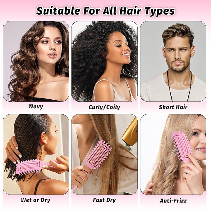 Curly Hair Brush Pink, Vented Curl Defining Brush for Effortlessly Detangling Shaping and Styling Women's Men's Curls on All Wet or Dry Hair Types, Reduces Frizz
