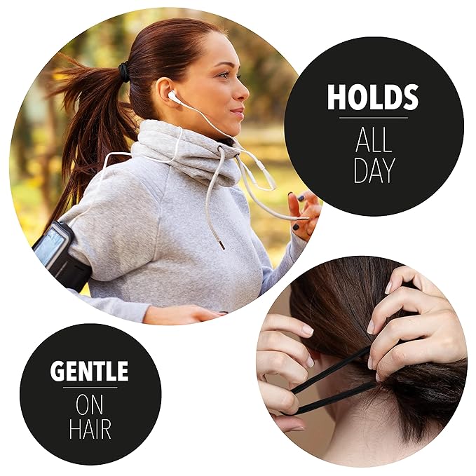Expressions 18 Count Hair Tie Set in Classic Black - Waved Ponytail Elastic for Women and Girls - Hair Accessories Value Pack - Black Hair Ties for Everyday Use