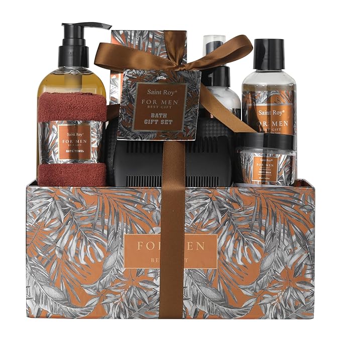 Christmas Spa Gift Basket, Bath Spa Kit for for Men Dad Birthday Bath Gifts Classic Perfume Bath Set for him, men's Shower Gift Basket mens personal care sets Man Bath Beard Spa Gift Baskets Mens Gift
