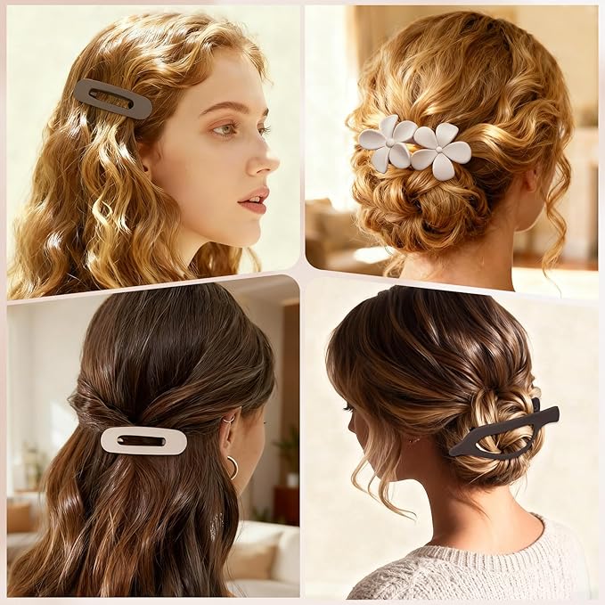 10 Pcs French Flat Hair Clips for Women, 3 Styles Flat Claw Clips for Thin Thick Hair, Strong Hold Hair Accessories
