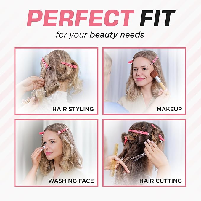Fagaci Firm Grip Hair Clips with Silicone Band - Duckbill Alligator Clips for Long Hair Styling, Sectioning, and Salon Use