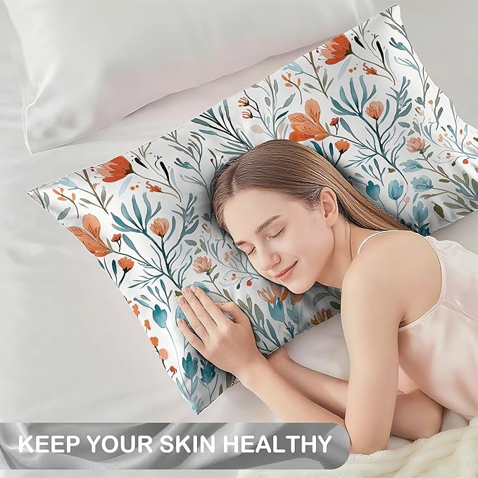 Watercolor Flowers Small Floral Satin Pillow Case Queen Size,Soft Pillowcases for Hair and Skin Similar to Silk,Pillowcases with Hidden Zipper Bedding Accessories,20X30 Inches,1 Pack