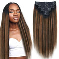 Yaki Straight Clip ins Real Human Hair Extensions For Women Highlight Hair Extensions Yaki Straight Clip in Hair Extensions(26inch,T1BP1B/30)