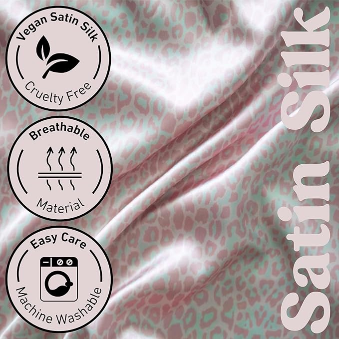 Satin Pillowcase Gift Set for Women – Pink Leopard, Silky Soft, Reduces Frizz | Includes Satin Eye Mask & Scrunchie | for Curly Hair, Sensitive Skin | Gift for Mom, Daughter, Girlfriend