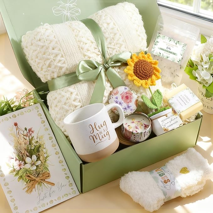 Get Well Soon Gift Baskets for Women, Self Care Gifts for Women Birthday Care Package Spa Kit, Inspirational Sunflower Christmas Gifts for Mom Her Friend Sister Wife, Thinking of You Sympathy Gift