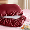 Manyshofu Satin Pillowcases for Hair Protection - 1Pcs Maroon Pillow Cases, Elastic Band Standard & Queen Satin Pillowcases Luxury Silky Pillow Cases Travel Pillow Covers