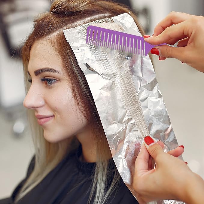 3Pcs Highlighting Comb Professional Hair Dye Combs 3 Sizes Highlight Comb Weaving Combs with Long Stainless Steel Rat Tail for Home and Salon(Purple, Magenta, Purple)