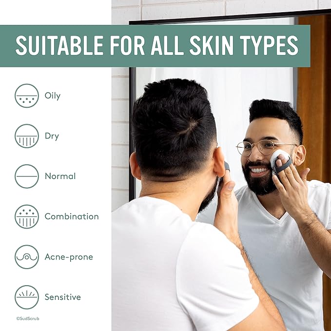 Sud Scrub® Antimicrobial Silicone Face Scrubber, 1 Pack, Gentle Face Exfoliator for Sensitive Skin, Eco Friendly Facial Cleansing Brush, Exfoliating Face Brush for Men and Women (Mint)