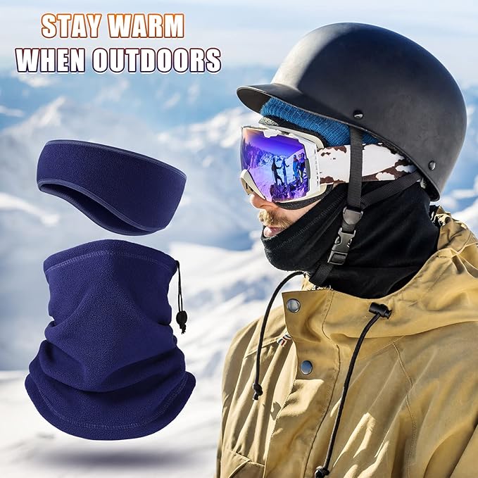 SATINIOR 12 Pcs Winter Neck Gaiters Fleece Neck Warmer Drawstring Thermal Face Scarf Ear Warmers Headband Head Wrap Ear Muff