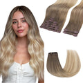 GOO GOO Clip in Hair Extensions Real Human Hair, Remy Human Hair Extensions Clip ins for Women, Natural Human Hair, 22inch 150g 9 Pcs, #9/18J/60 Chocolate Brown to Champagne Blonde Balayage