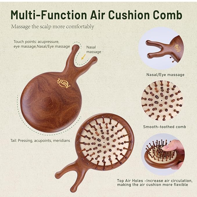 Mini Travel Hair Brush and Comb Set, Christmas Gifts for Mon, Scalp massager Hair Growth, Wooden Detangler Comb, Small Curly Hair Wet Brush for Women Girls Kids, Facial Massage Gua Sha Tool