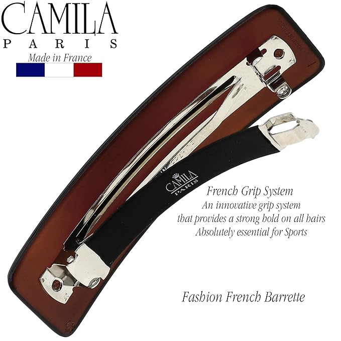 Camila Paris CP1475 French Hair Barrette Clip for Girls, Rubberized Automatic Clasp Strong Hold Grip Hair Clips for Women, No Slip and Durable Styling Girls Hair Accessories, Made in France