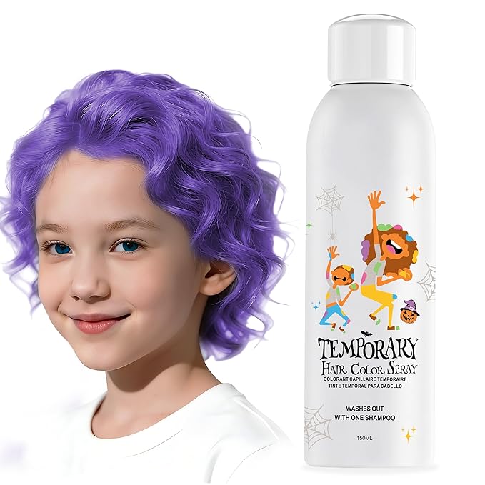 Purple Temporary Hair Color Spray for Kids, Instant Colored Hair Dye Alternative for Girls Boys Teens Women Men, Disposable Washable, Quick Styling for Party Cosplay Christmas Halloween, 150ml