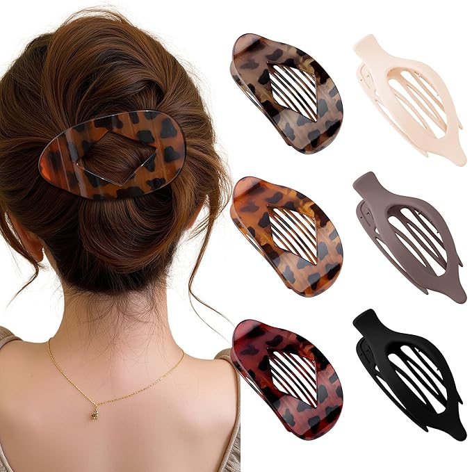 Lourny Flat Hair Clips for Women, French Flat Claw Clips & Duckbill Hair Clips for Thin Hair Lightweight Non-Slip Large Claw Clips for Women 6PCS