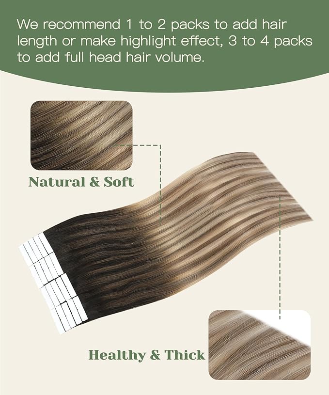 SURNEL Injected Tape in Hair Extensions Balayage Dark Brown to Dirty Blonde Seamless Remy Invisible Tape in Extensions Human Hair 14inch 20 Pcs 30g(#2618,14)