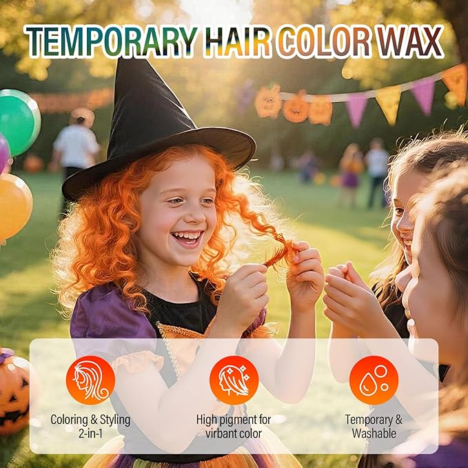 Orange Hair Wax, Temporary Hair Color Wax, Nourishing & Washable Hair Color for Kids, Women and Men 2.12 Oz.