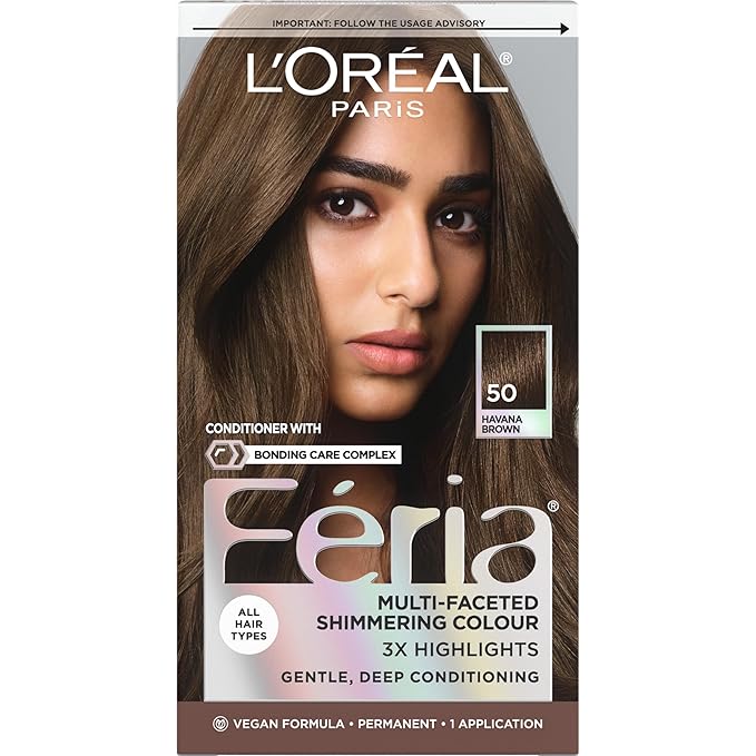 L'Oreal Paris Feria Multi-Faceted Shimmering Permanent Hair Color, 50 Havana Brown (Medium Brown), Pack of 1 Hair Dye Kit