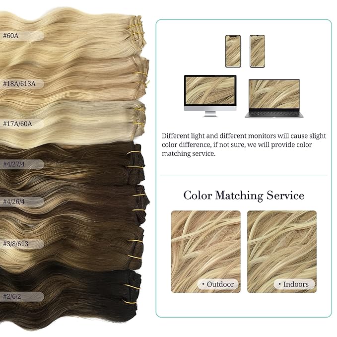 DOORES Human Hair Extensions Clip in, Dark Blonde Highlighted Bleach Blonde 150g 9pcs 22 Inch, Clip in Hair Extensions Real Natural Silky