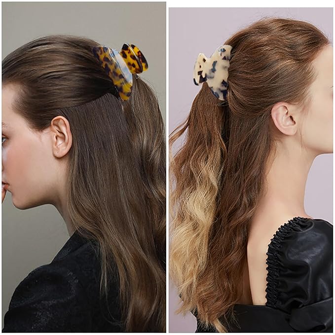 2Pcs Small Medium Hair Claw Clips for Women Tortoise Shell Claw Hair Clips for Thin Fine Medium Thick Hair