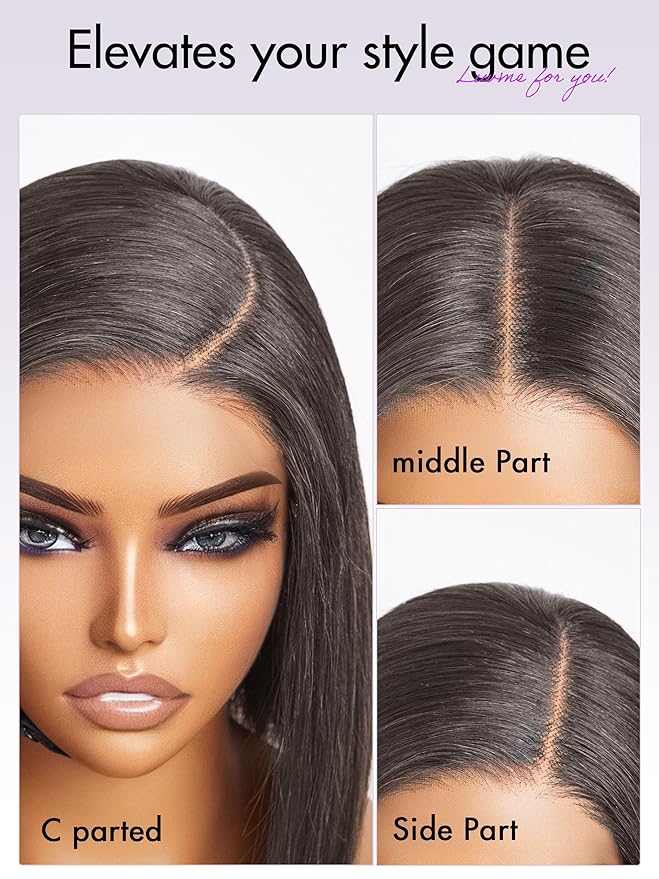LUVME HAIR 12 Inch Glueless Bob Wigs Human Hair Pre Plucked, 5x5 HD Lace Closure Wigs Human Hair 180 Density, Ready to Go Blunt Cut Bob Wig with Bleached Knots & Pre Cut Lace