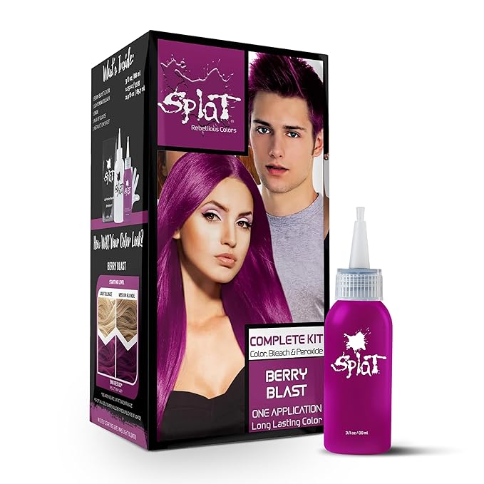 Splat Berry Blast Semi Permanent Hair Dye Kit with Bleach, 1 Application, Includes Purple Pink Hair Dye, Oxide & Bleach Powder, Vegan & Cruelty Free Hair Color