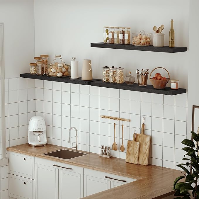 Single Floating Shelves 48 Inches, 48 x 10 inch Deep x 1.8 in Thick, Long Wall Shelves Heavy Duty 80 lbs for Bedroom, Living Room, Kitchen, Office, Modern Shelf Book Home Decor, Black