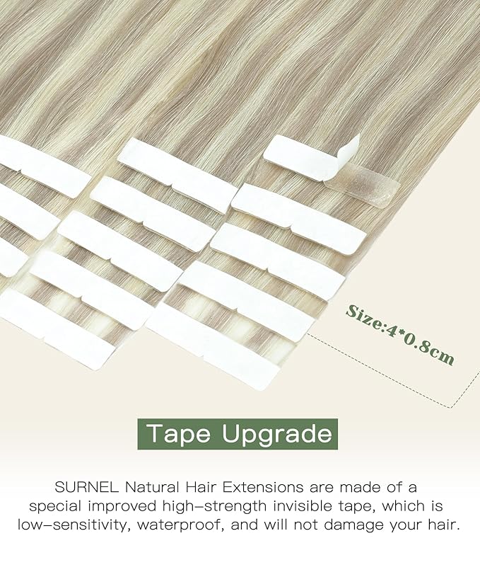 SURNEL Injected Tape in Hair Extensions 20Inch #18P60 Ash Blonde with Platinum Blonde Human Hair Seamless Invisible Tape in Extensions 20 Pcs 45g(#18P60,20)