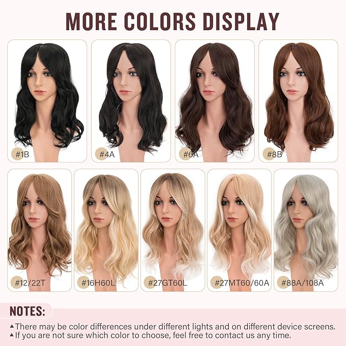 Hairro 18 Inch Long Hair Toppers Wavy with Side Bangs for Women, Clips In Synthetic Hairpieces Capless, for Adding Volume/Birthday/Party/Halloween/Cosplay Dress Up, Grey Mixed Light Blonde