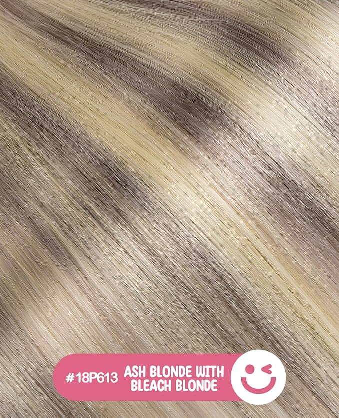Youngsmile Injection Tape in Hair Extensions Human Hair #18P613 Ash Blonde with Bleach Blonde Real Human Hair 20pcs 50g 22 Inch Injected Tape in Hair Extensions Seamless Tape ins (#18P613,22'')