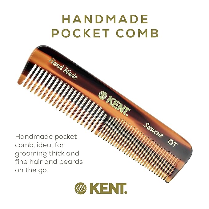 Kent OT Tortoiseshell Pocket Comb - Handmade Fine and Wide Tooth Hair Comb for Men, Women, and Kids - Travel, Beard, and Mustache Comb - Saw Cut and Hand Polished Made in England