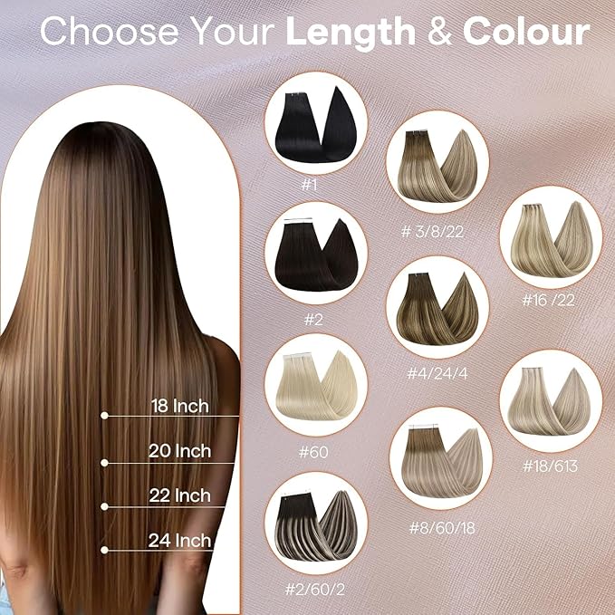 Full Shine Genius Weft Hair Extensions Human Hair Color 8 Ash Brown Ombre 60 Blonde And 18 Dark Ash BLonde Invisible Skin Weft Tape in Extensions Long Tape Weft 20 Inch A Piece 50G for Daily Wear