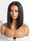 LUVME HAIR 12" Light Yaki Glueless Bob Wigs Human Hair Pre Plucked, 5x5 HD Lace Closure Wigs Human Hair 180 Density, Ready to Go Wig with Bleached Knots & Pre Cut Lace