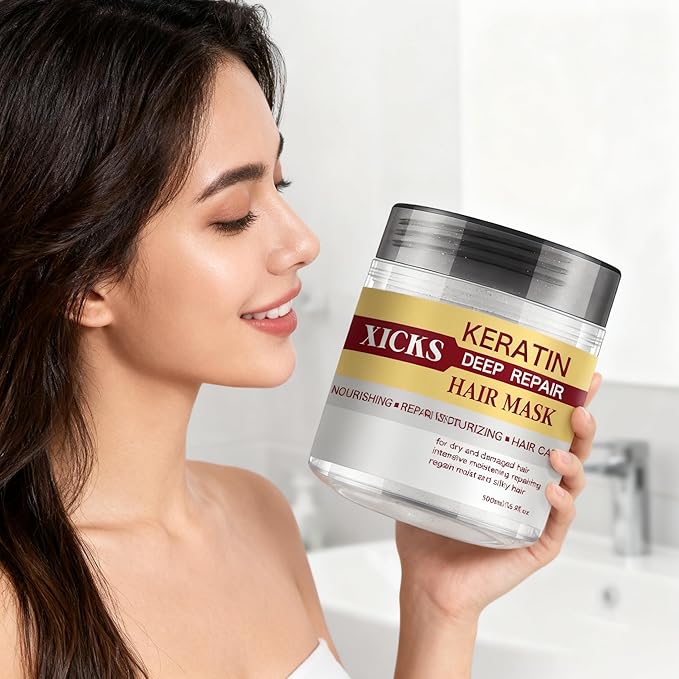 Keratin Hair Mask - Deep Repair, Nourishing & Moisturizing for Dry, Frizzy, Damaged & Chemically Treated Hair, 500ml/16.9fl oz