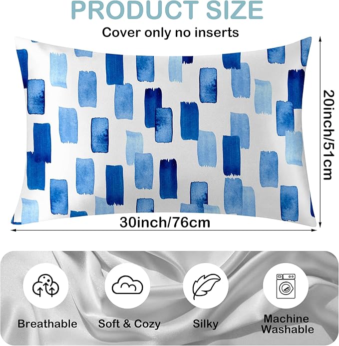 Modern Style Abstract Blue Satin Pillow Case Queen Size,Soft Pillowcases for Hair and Skin Similar to Silk,Pillowcases with Hidden Zipper Bedding Accessories,20X30 Inches,1 Pack