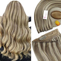 YoungSee Wire Hair Extensions Highlight Invisible Wire Hair Extensions Real Human Hair Highlights Light Brown with Platinum Blonde Fish Line Hair Extension for Short Hair 70G 12Inch