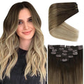 Ve Sunny Clip in Hair Extensions Ombre Dark Brown to Light Brown with Ash Brown Clip in Human Hair Extensions Invisible Clip in Extensions Balayage Dark Roots 20inch 7pcs 120g